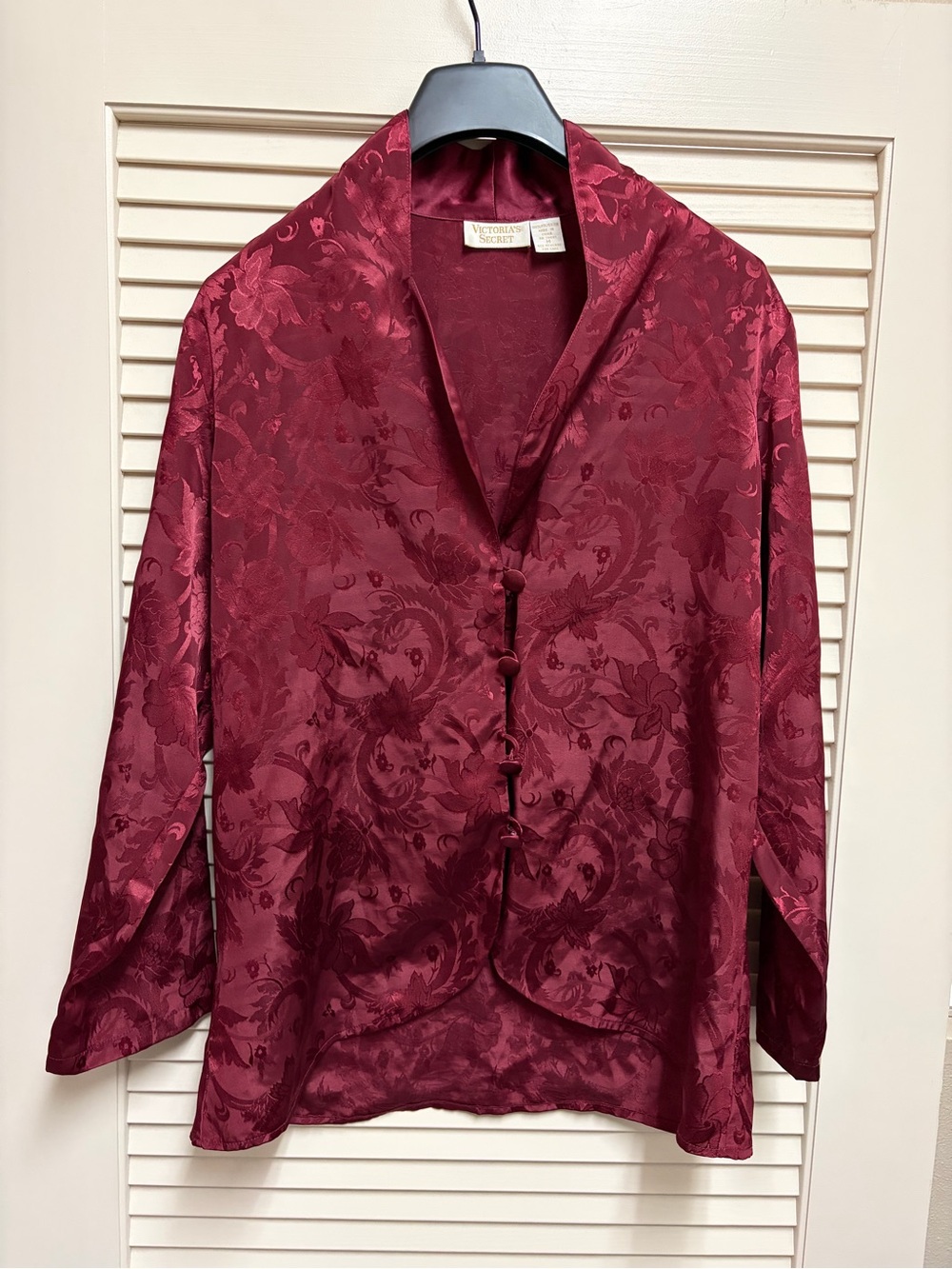 Vintage Victoria’s Secret Satin Pajama Set Burgundy Floral M Flawed AS IS
